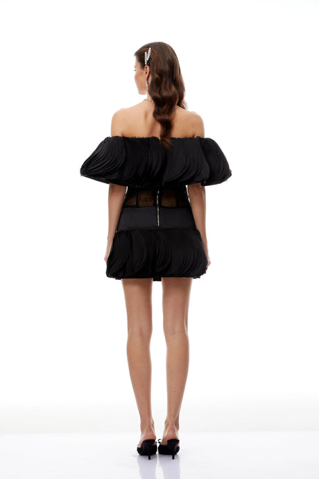Alina Mini Dress Black Layered Ruffled