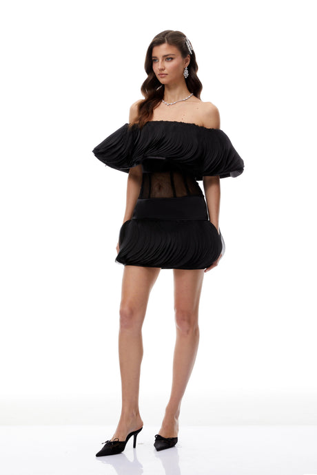 Alina Mini Dress Black Layered Ruffled