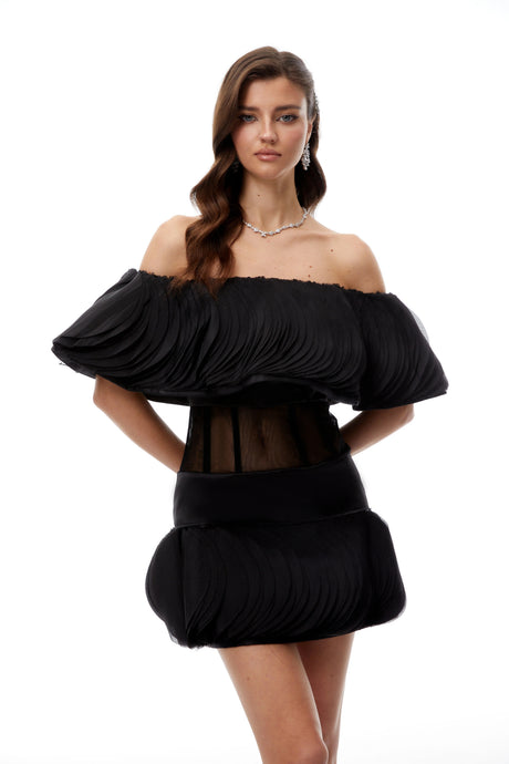Alina Mini Dress Black Layered Ruffled