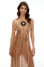 Mabel Champagne SemiSheer Ruffled Maxi Dress