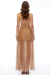 Mabel Champagne SemiSheer Ruffled Maxi Dress