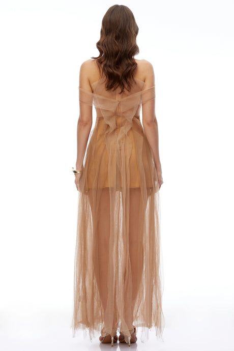 Piper Maxi Dress Champagne Semi-Sheer Ruffled