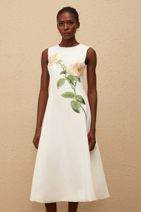 Janessa Midi Dress White Floral Embroidered