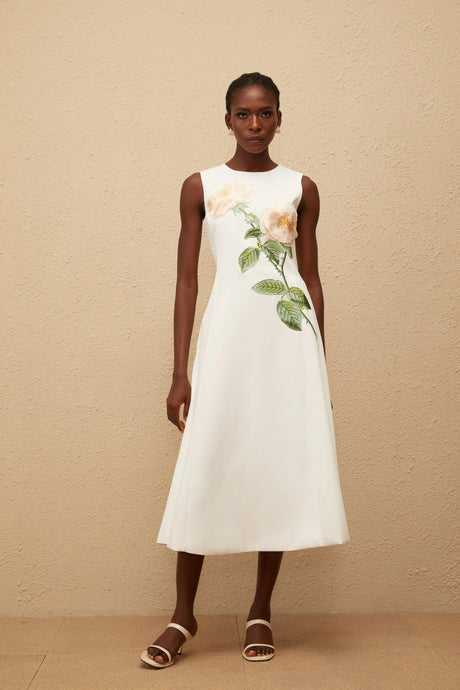 Janessa Midi Dress White Floral Embroidered