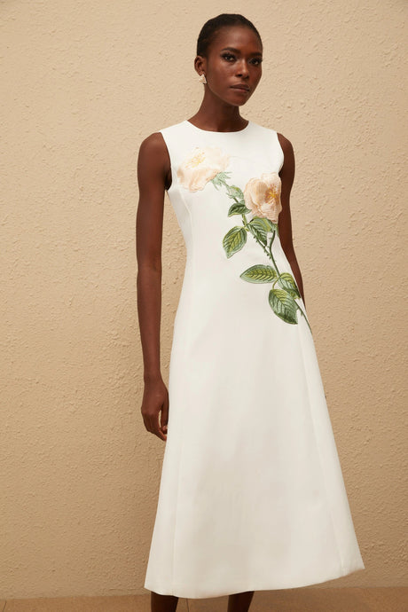 Janessa Midi Dress White Floral Embroidered