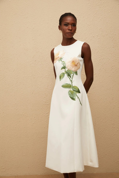 Janessa Midi Dress White Floral Embroidered
