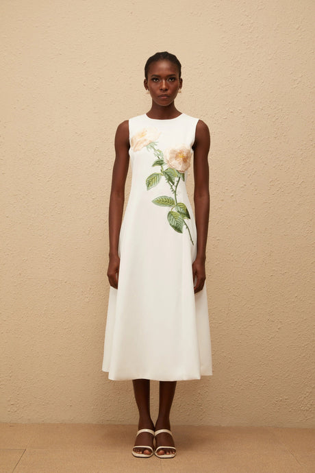 Janessa Midi Dress White Floral Embroidered