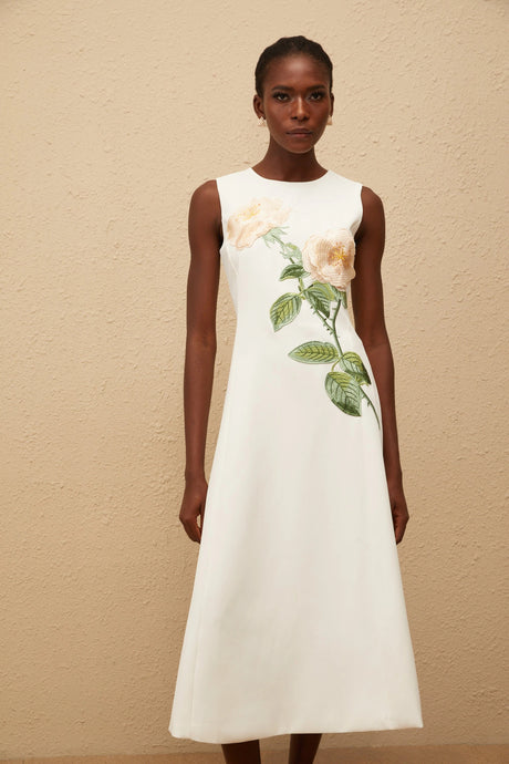 Janessa Midi Dress White Floral Embroidered