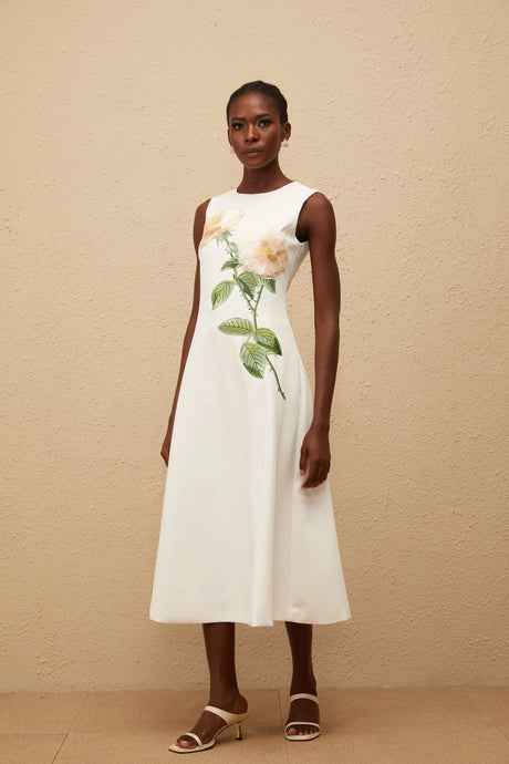 Janessa Midi Dress White Floral Embroidered