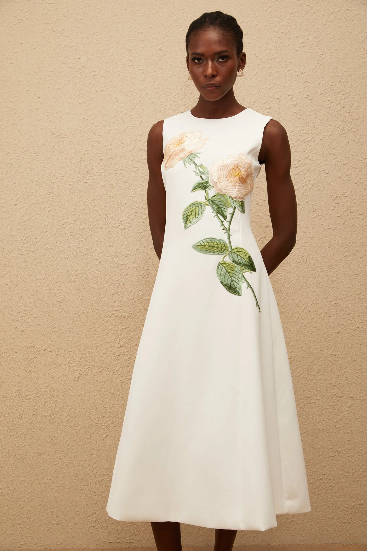 Mackenzie White Floral Embroidered Midi Dress