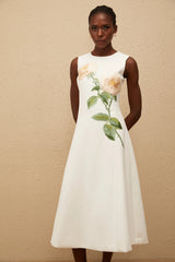 Mackenzie White Floral Embroidered Midi Dress