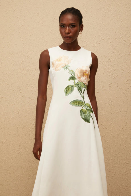 Janessa Midi Dress White Floral Embroidered