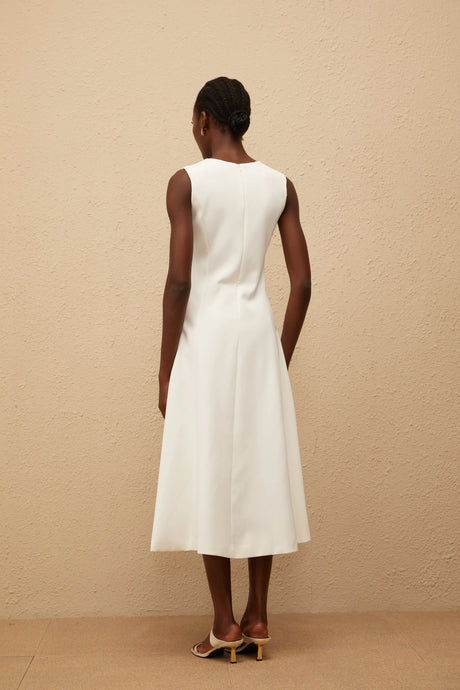 Janessa Midi Dress White Floral Embroidered