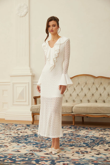 Liana Maxi Dress White Wavy Pattern Lace