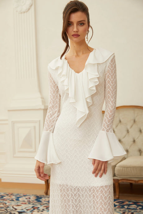 Liana Maxi Dress White Wavy Pattern Lace