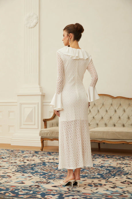 Liana Maxi Dress White Wavy Pattern Lace