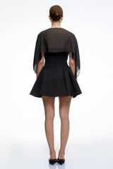 Madeleine Black SemiSheer Flared Mini Dress with Shawl