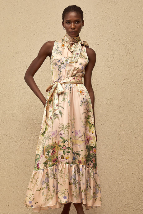 Gianna Maxi Dress Neutral Floral Print Satin