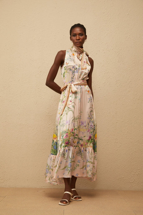 Gianna Maxi Dress Neutral Floral Print Satin
