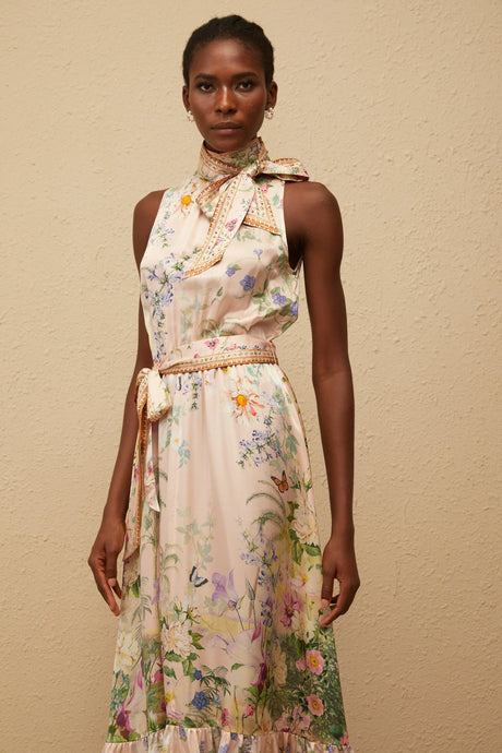 Gianna Maxi Dress Neutral Floral Print Satin