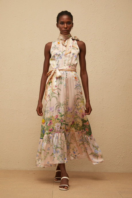 Gianna Maxi Dress Neutral Floral Print Satin