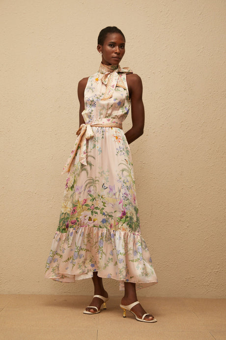 Gianna Maxi Dress Neutral Floral Print Satin