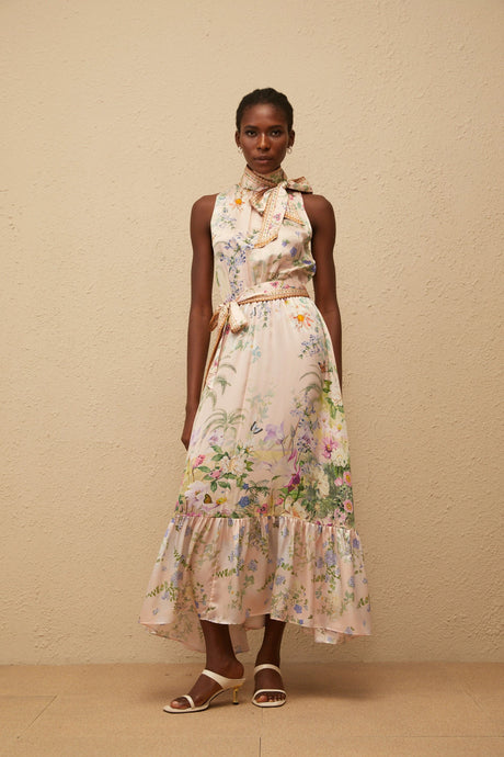 Gianna Maxi Dress Neutral Floral Print Satin