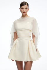 Madeleine Neutral SemiSheer Flared Mini Dress with Shawl