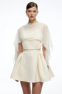 Madeleine Neutral SemiSheer Flared Mini Dress with Shawl