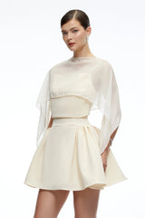 Madeleine Neutral SemiSheer Flared Mini Dress with Shawl