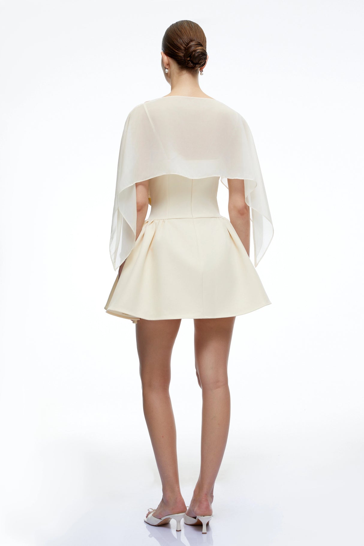 Madeleine Neutral SemiSheer Flared Mini Dress with Shawl