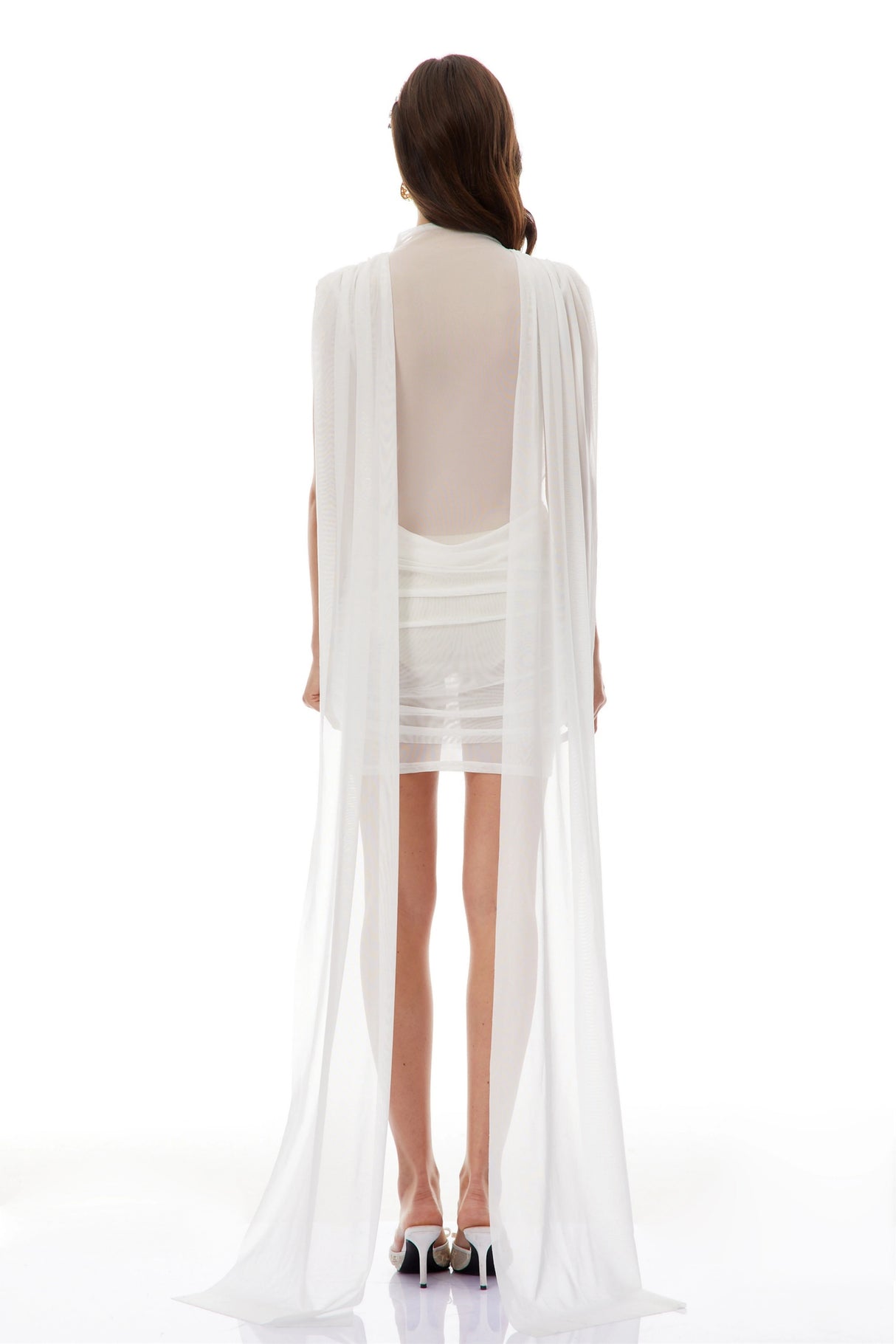 Madeline White Ribbon Sheer Mini Dress