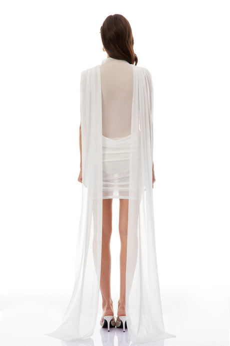 Cinzietta Mini Dress White Ribbon Sheer