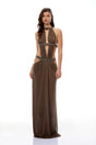 Maëlle Brown Cutout Ruched Maxi Dress