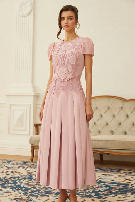 Giovanna Maxi Dress Pink Flower Embroidered