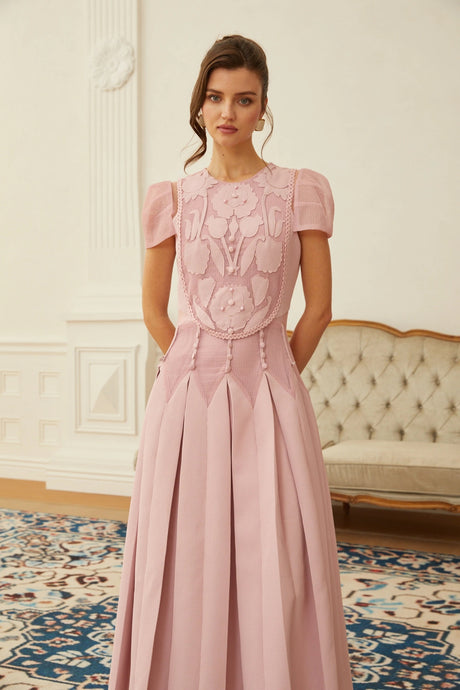 Giovanna Maxi Dress Pink Flower Embroidered