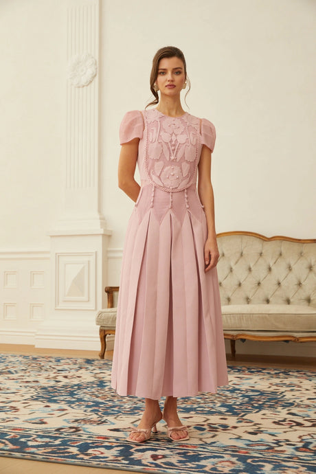 Giovanna Maxi Dress Pink Flower Embroidered