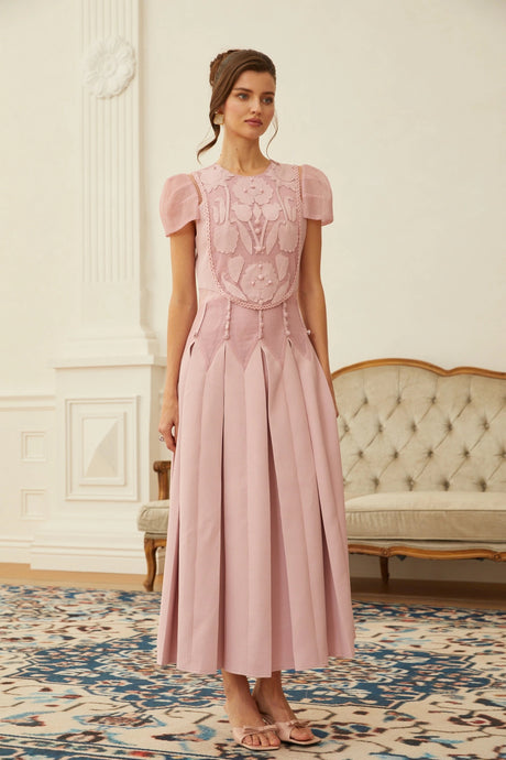 Giovanna Maxi Dress Pink Flower Embroidered