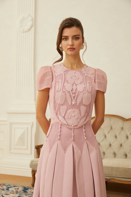 Giovanna Maxi Dress Pink Flower Embroidered