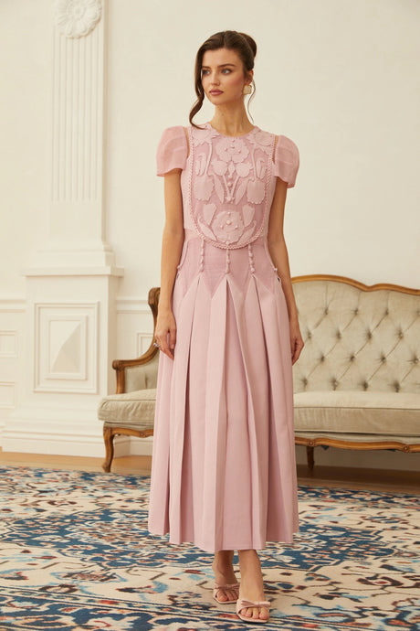 Giovanna Maxi Dress Pink Flower Embroidered