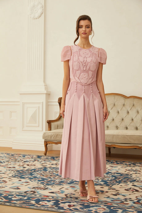 Giovanna Maxi Dress Pink Flower Embroidered