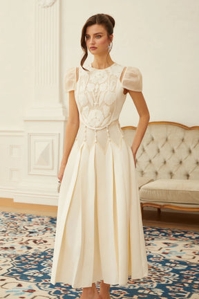 Maelle White Flower Embroidered Maxi Dress