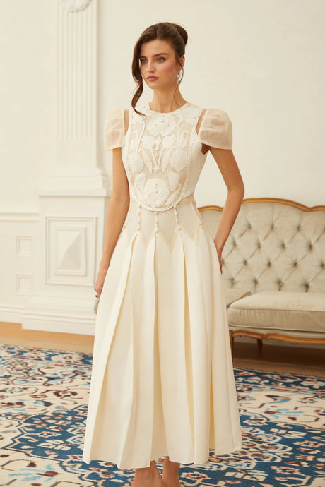 Virginia Maxi Dress White Flower Embroidered