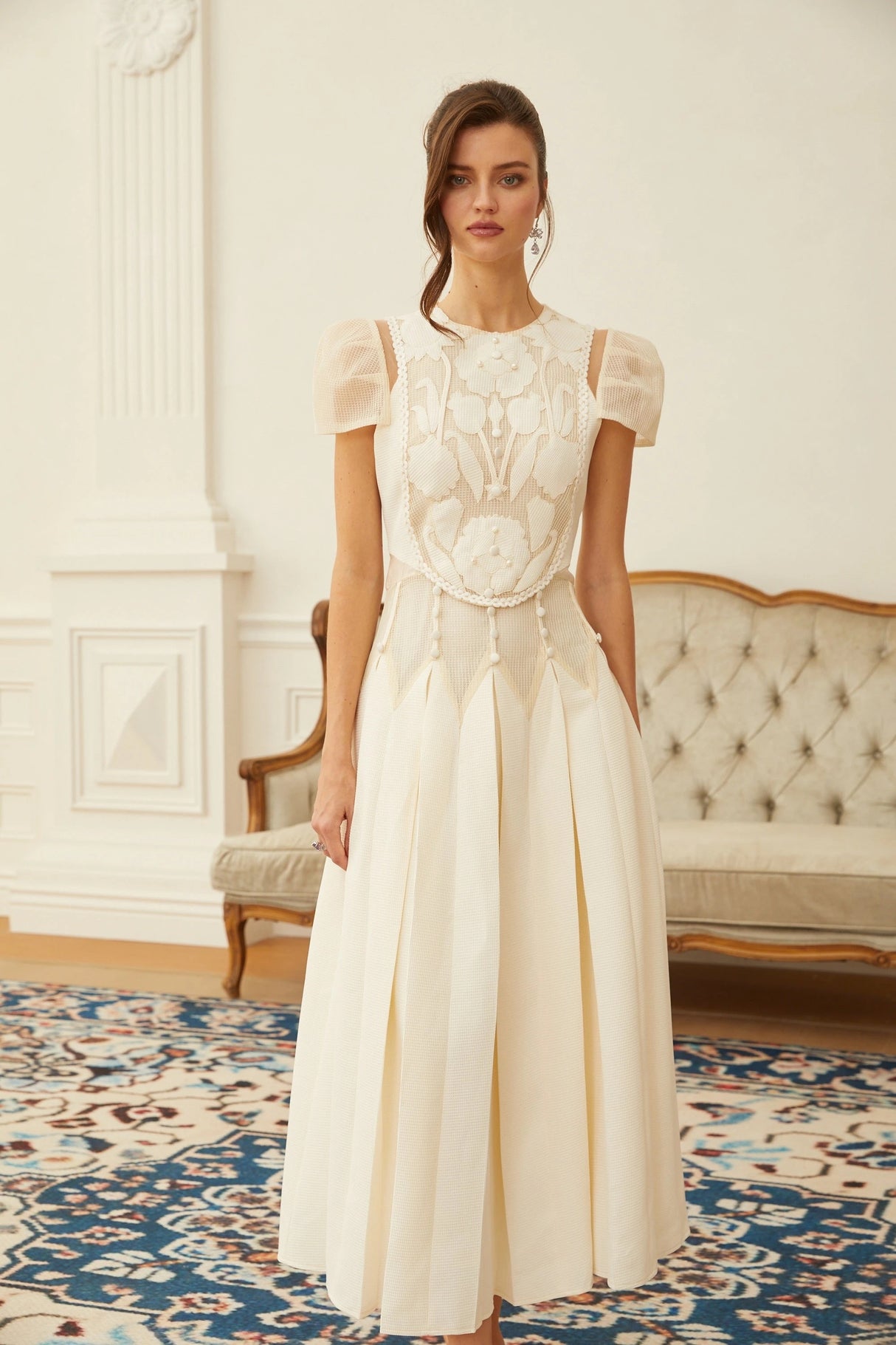 Maelle White Flower Embroidered Maxi Dress