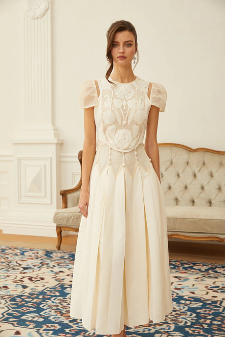 Virginia Maxi Dress White Flower Embroidered