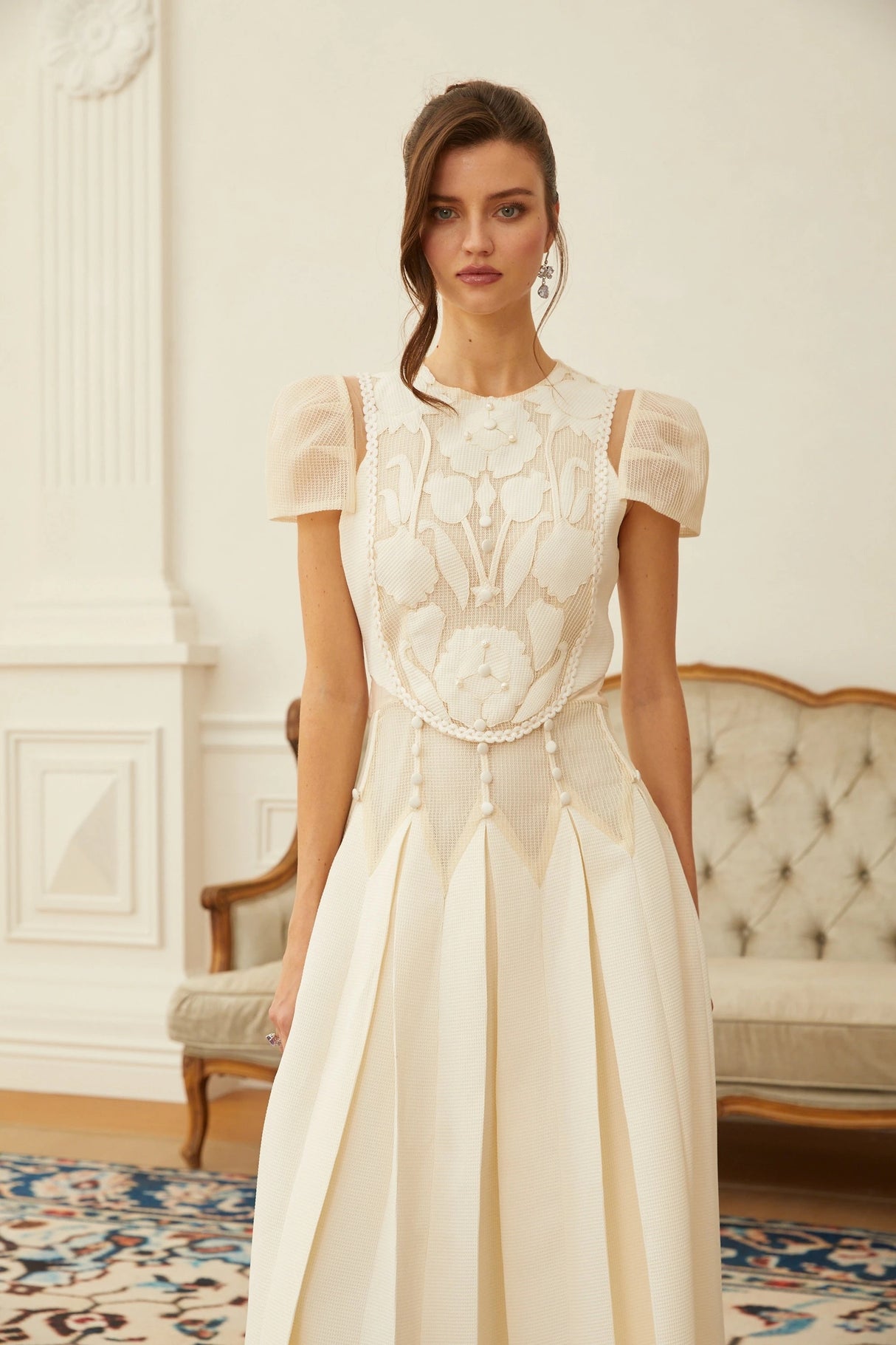 Maelle White Flower Embroidered Maxi Dress