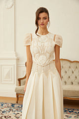 Maelle White Flower Embroidered Maxi Dress