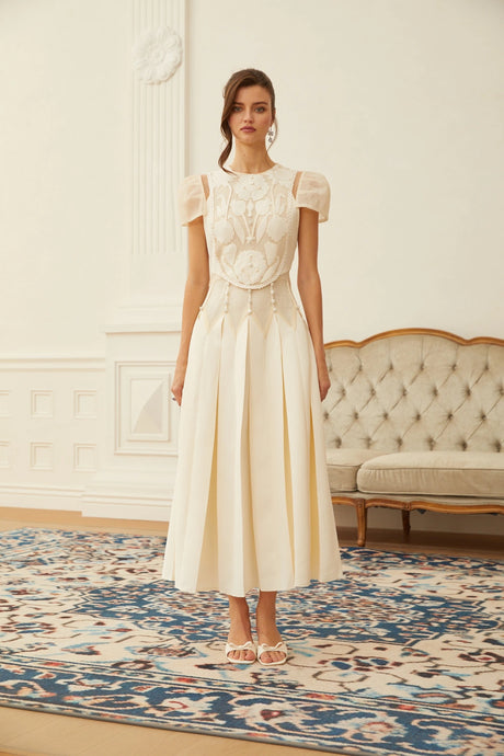 Virginia Maxi Dress White Flower Embroidered