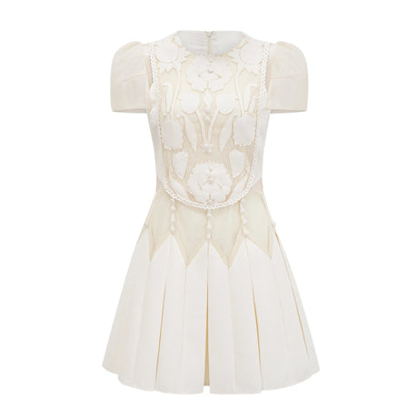Bruna mini dress white flower-embroidered