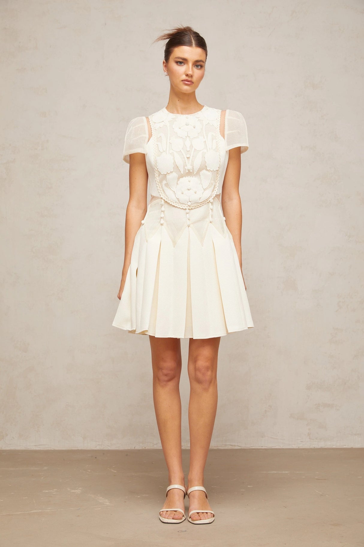 Maelle white flowerembroidered mini dress